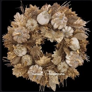 Fall Pier 1 Style Capiz Jeweled White Pumpkin Wreath Thanksgiving Halloween New
